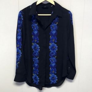 TAHARI blue Floral blouse sz M